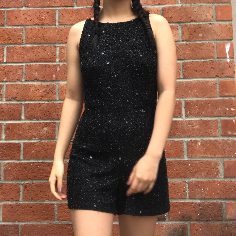 Sequence beaded black romper